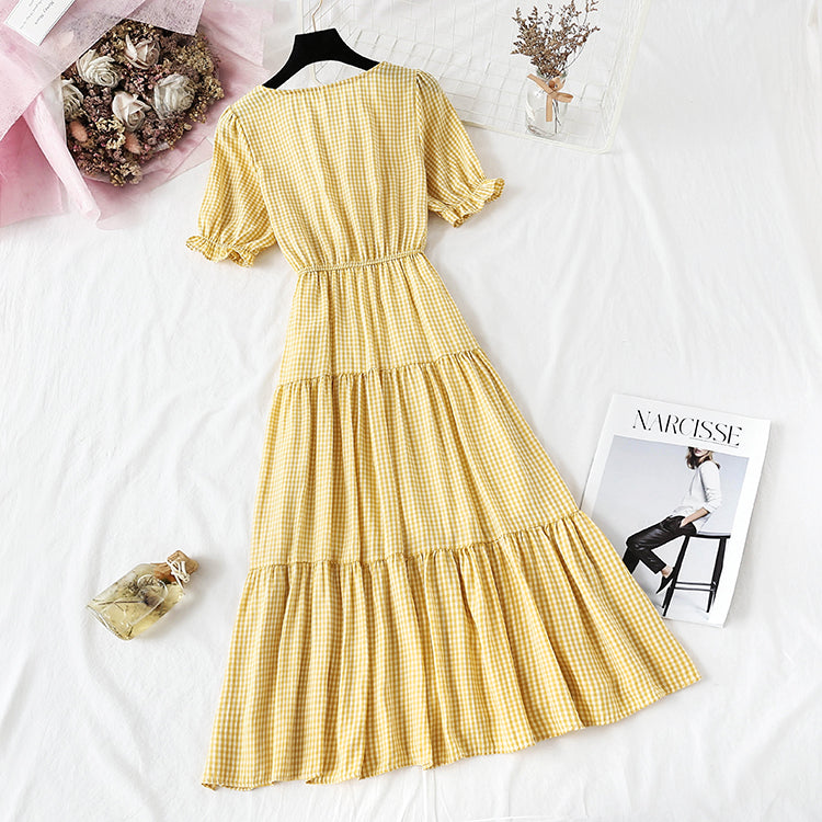 Plaid Dress is super xiansen, sweet and thin  4133