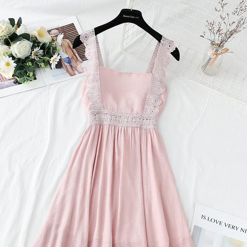 New French first love retro gentle suspender dress  4132