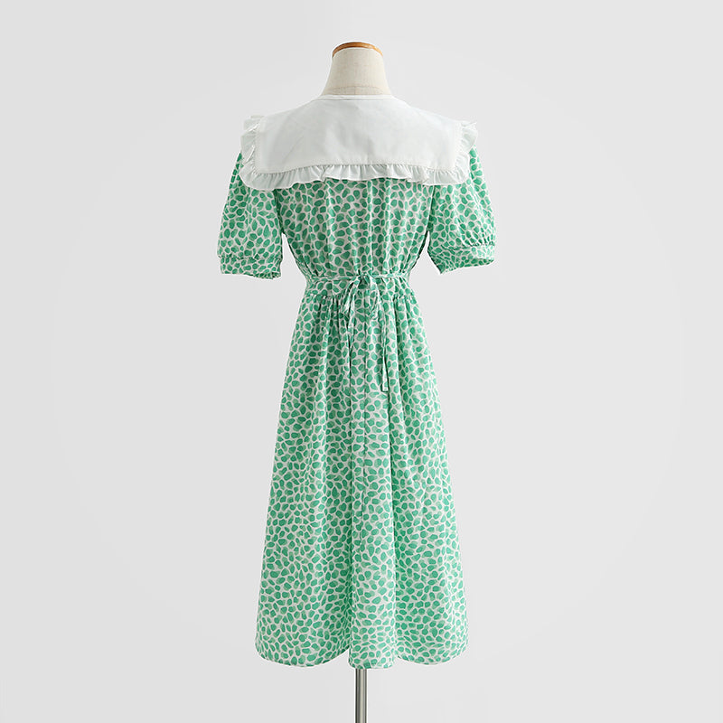 Französisches Retro-Puppenhals-Baumwoll-Leinen-Blumenkleid 4290