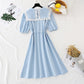 Lace doll neck cotton linen dress  4140