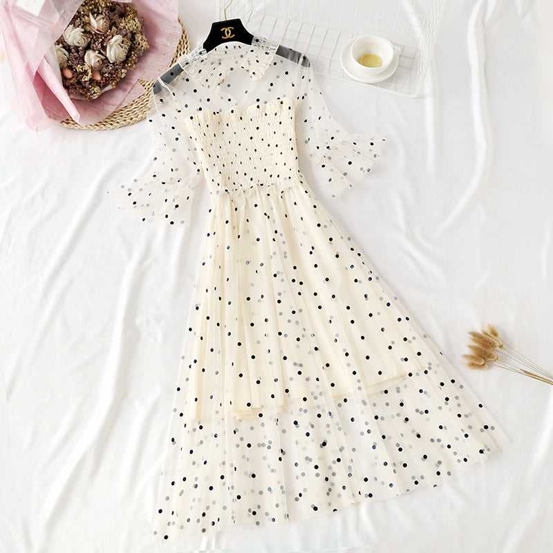 Robe en maille à pois ondulés Xiaozhong série Super Xiansen 4318