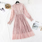 Golden velvet mesh dress lace pleated long skirt  4373