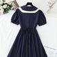 French retro doll collar bubble sleeve waist closing tea break skirt  4268