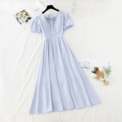 Kleid aus Baumwollleinen mit dünner Taille und sanftem Stil 4185