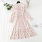 Bow chiffon dress shows thin temperament, slim pleated floral skirt  4089