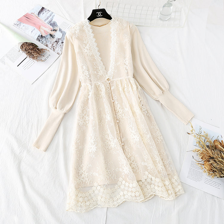 Two piece set of knitted dress with gentle wind  4487