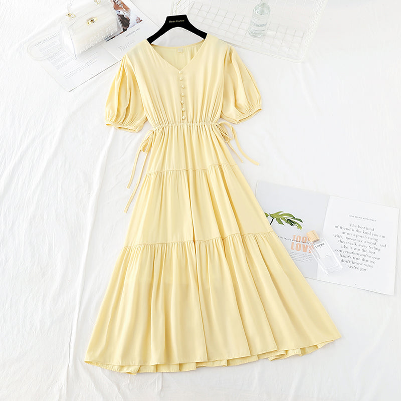 Lace up waist to show thin temperament French minority Retro  4177