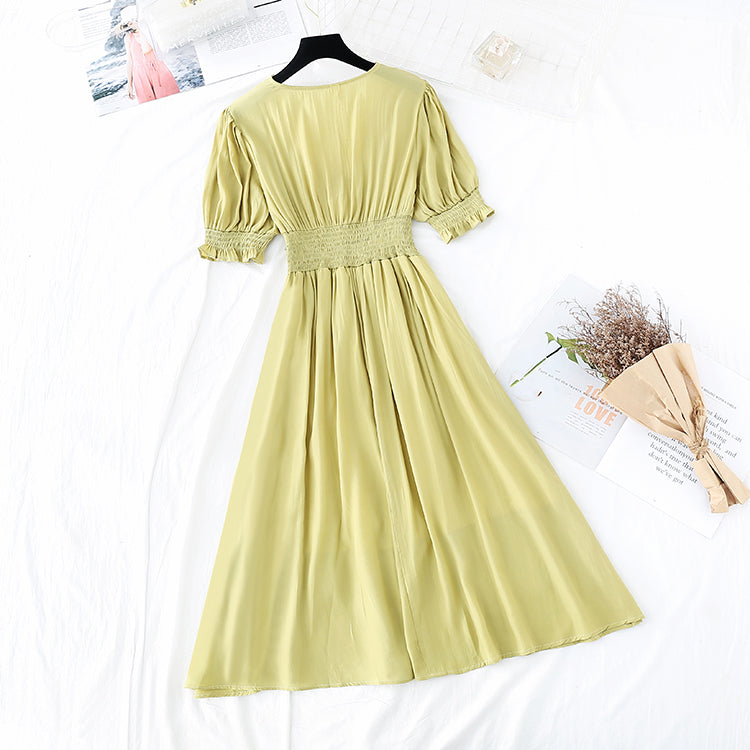 Super Fairy Bubble Ärmel sanfter Wind hohe Taille dünnes Temperament Kleid 4209