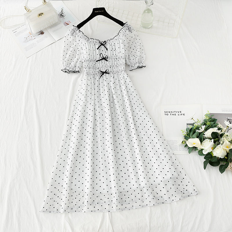 French white temperament small skirt bubble sleeve Princess Dress  4418