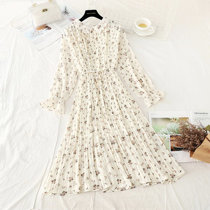Slim temperament at waist. French floral pleated skirt Fairy  3900