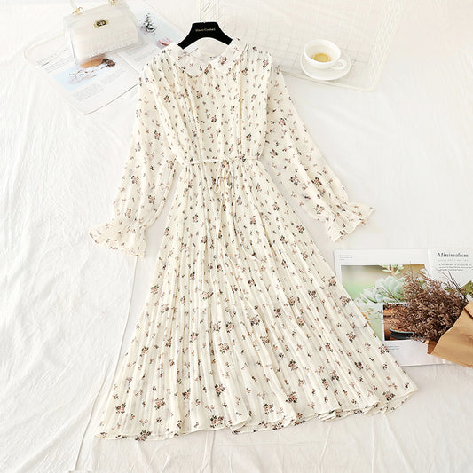 Slim temperament at waist. French floral pleated skirt Fairy  3900
