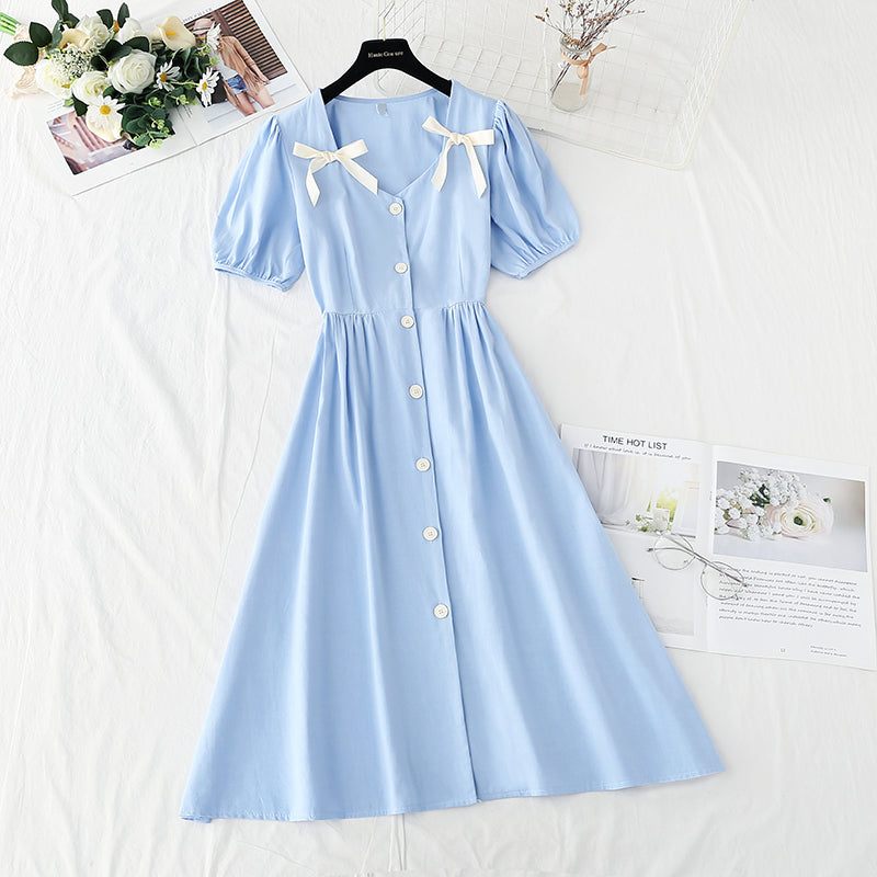 New French bow princess skirt bubble sleeve small skirt long  4247