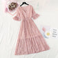 New French retro super fairy red Pleated Chiffon Long Skirt  4526