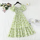 French retro dress with bubble sleeves and slim waist  4270
