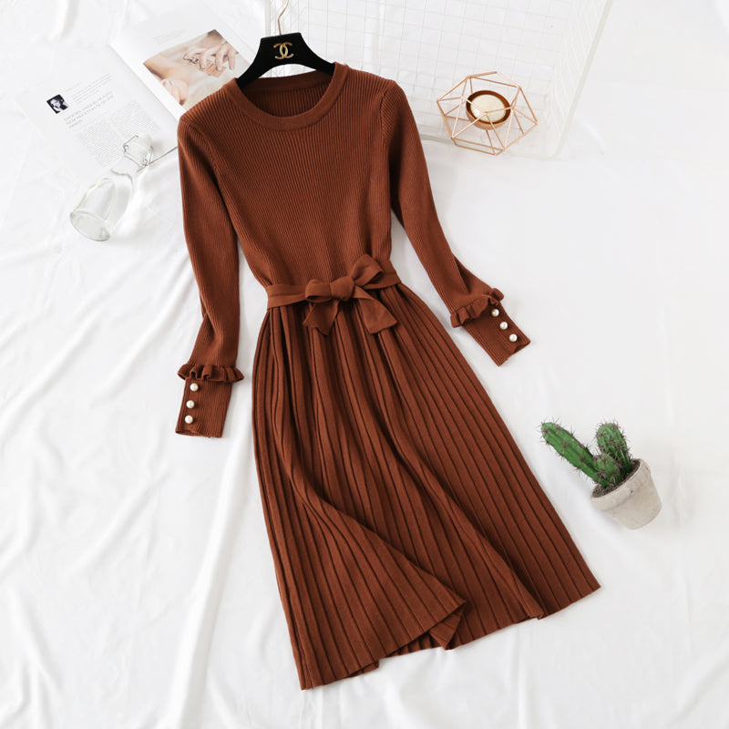 Celebrity style long sleeve knitted dress  3927