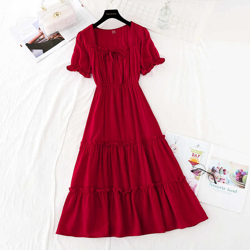 French retro cool wind square collar purple Fairy Dress  4169