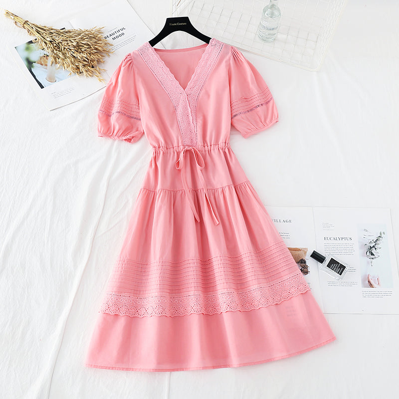 Gentle wind cotton linen skirt, slim waist, French minority dress  4186