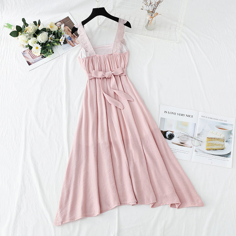 New French first love retro gentle suspender dress  4132