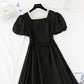 New French retro square neck first love waist slim fairy skirt  4226