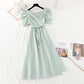 One piece dress with slim waist Cotton Linen Skirt French dress  4171