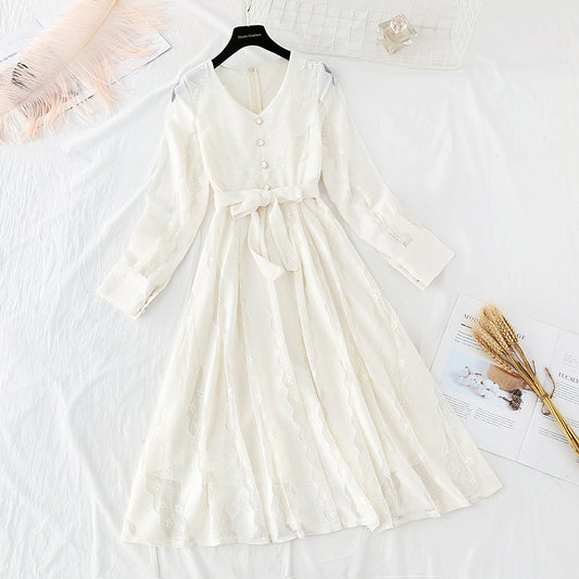 The waist is slim, retro, long sleeve, small lapel and bottom skirt  4097
