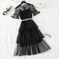 Mesh dress high waist layered cake skirt  4338