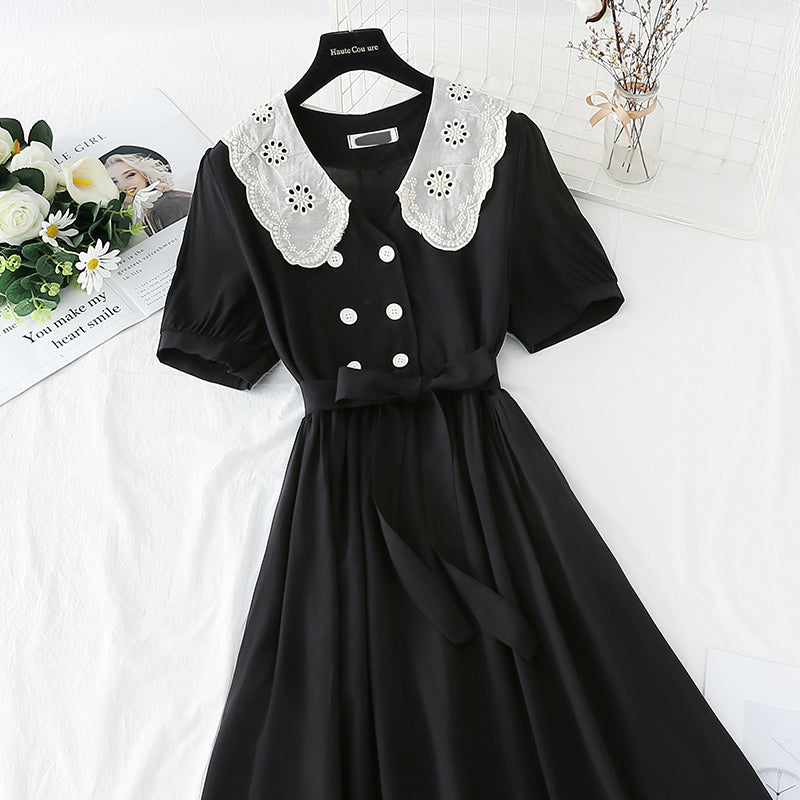 Baumwoll-Leinen-Kleid Französischer Retro-Fee langer Rock Platycodon grandiflorum Rock 4227