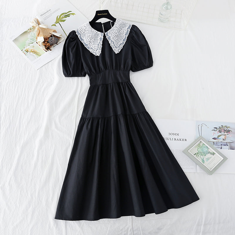 New style baby collar French waist closing skirt with thin temperament  4165