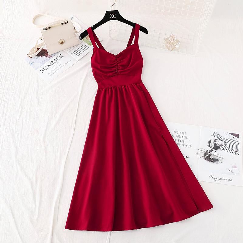 Suspender dress, French retro temperament, slim waist, Sen skirt  4501