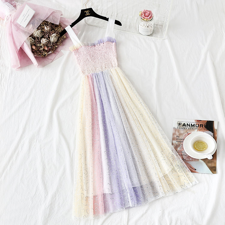 Regenbogen siebenfarbiges Strapskleid 4299
