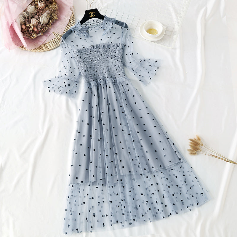 Robe en maille à pois ondulés Xiaozhong série Super Xiansen 4318