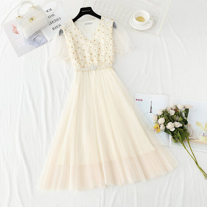 Temperament: slim waist with lace mesh long skirt  4420