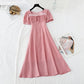 Close waist for thin temperament Square Neck Lace Edge French style  4193