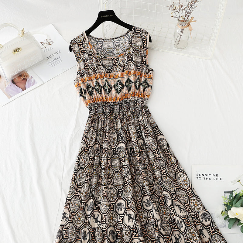 Long skirt with slim waist and French retro national style beach skirt  4126
