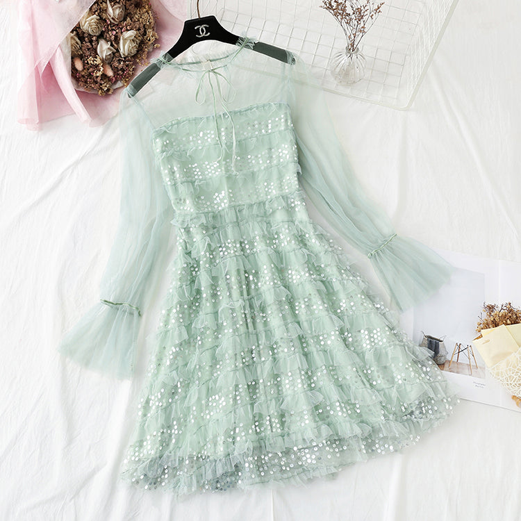 French first love little fragrant wind mesh fairy skirt  4306