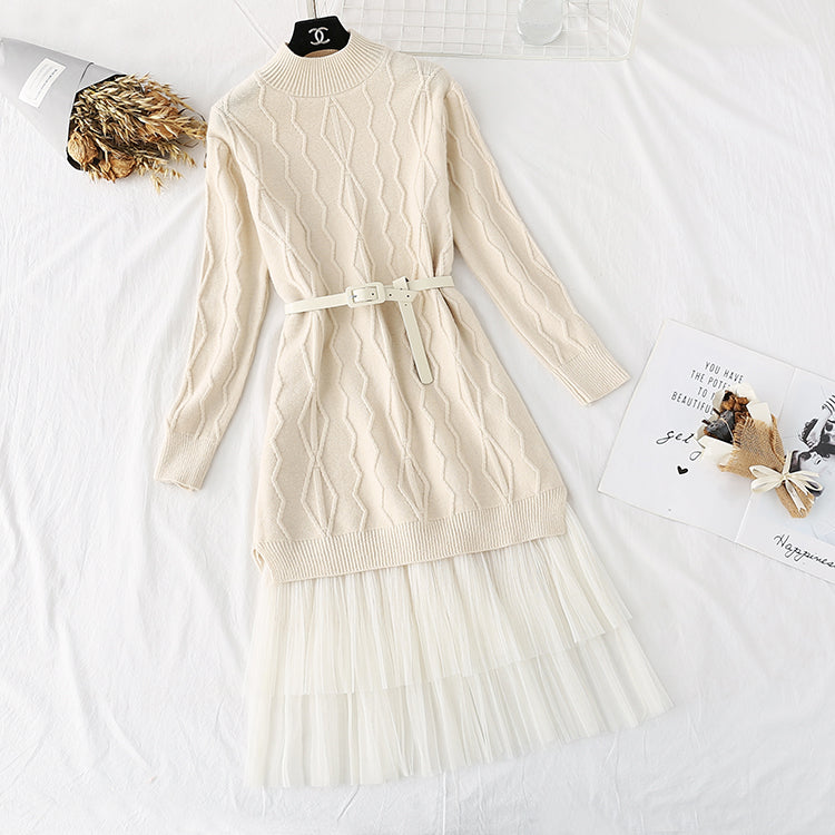 Over knee knit sweater and mesh skirt  4317