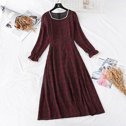 French retro super fairy square collar Lace Floral bottomed long skirt  3997