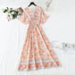Robe en coton et lin style rétro français col en V style national 4258