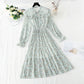 Bow chiffon dress shows thin temperament, slim pleated floral skirt  4089