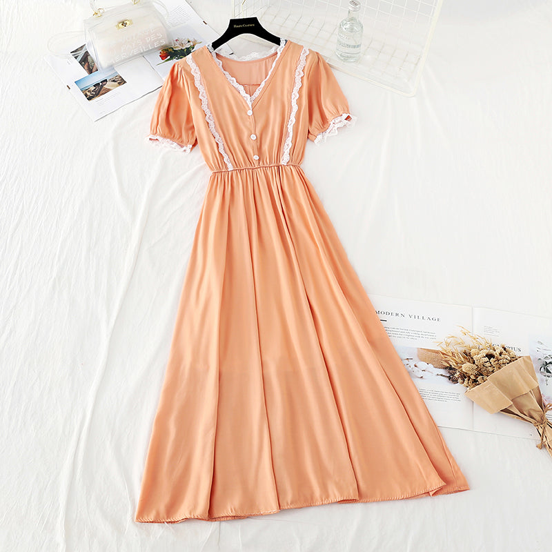Close waist to show thin temperament French gentle skirt  4178
