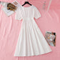 Narrow waist, bubble sleeves, French minority first love long skirt  4152
