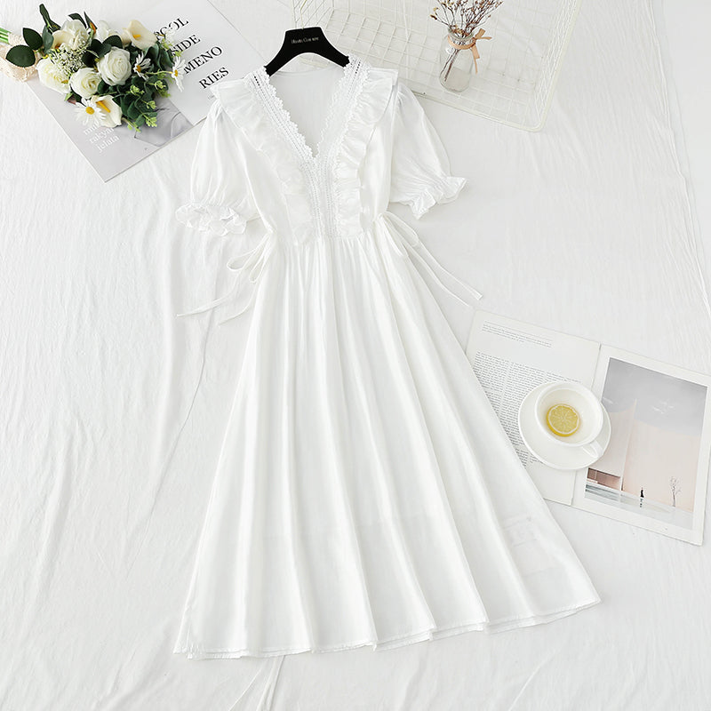 Cotton linen dress French gentle style  4230