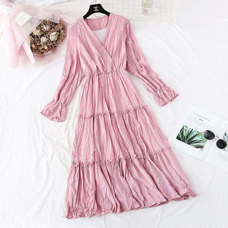 Chiffon schmaler Retro-Faltenrock mittellang 3995