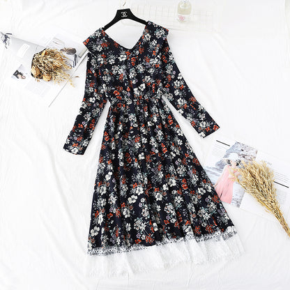 Französisches Retro-Super-Fee-Spitzen-Patchwork-Blumenkleid 4002