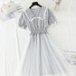 Cotton linen dress new small fresh lattice fairy skirt  4252
