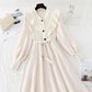 Thin wood ear lace up red dress female  4093