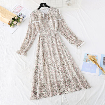 French retro floral lace up waist slim temperament long skirt  3924