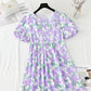 Bubble sleeve cotton linen dress gentle wind broken flowers  4248