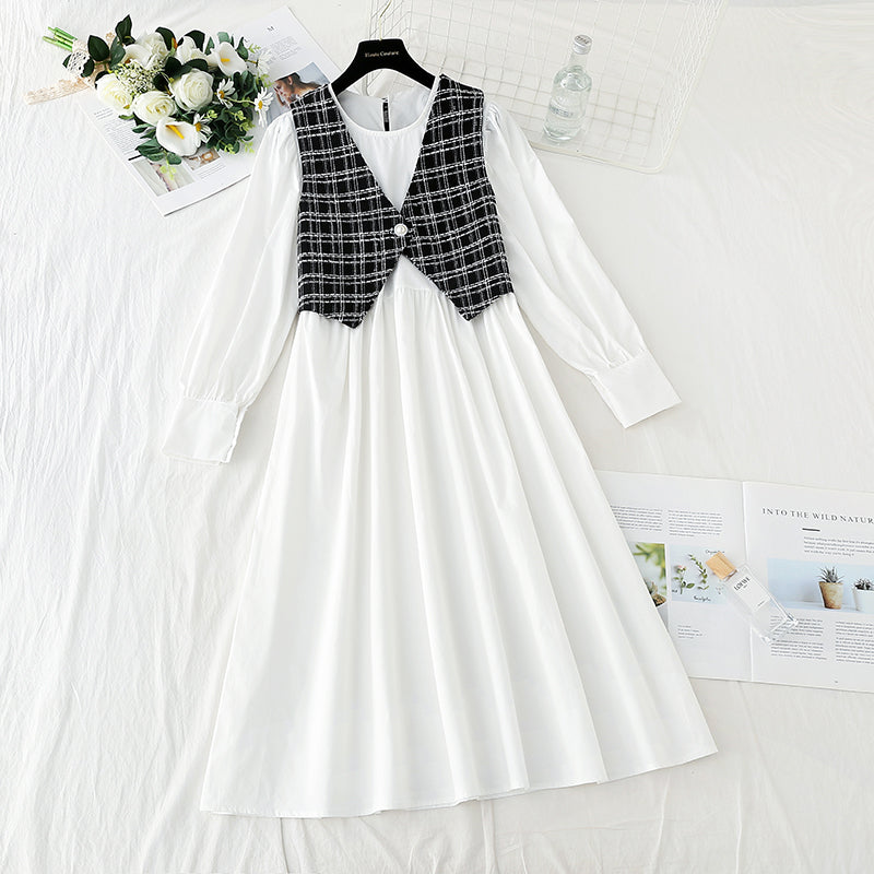 Cover your belly and look thin Korean fashion light cooked two-piece vest skirt  3915