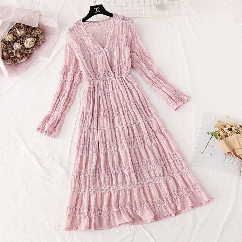 Suspender suit fairy super xiansen French retro long skirt  4026